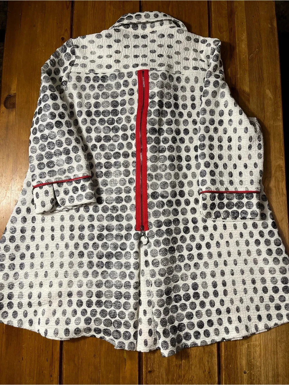 Women’s White & Black Dot Pattern Button-Front Blazer Jacket with Zipper back - Picture 3 of 6
